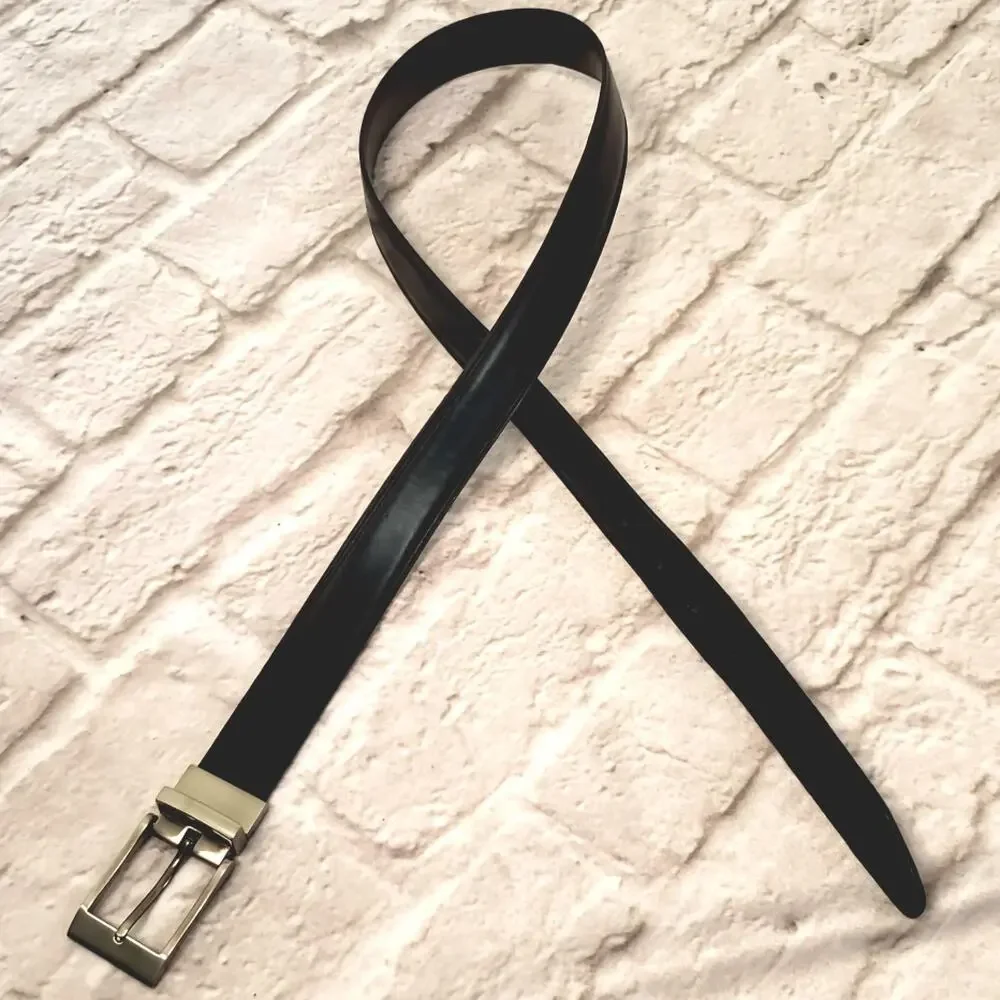Men’s Black Brown Reversible Leather Belt Size 36 Gunmetal Buckle